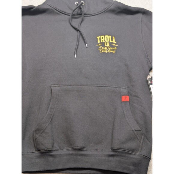 NWT TROLL CO Hoodie Winged Roller Small Dirty Hands Clean Money Black Pullover - Picture 2 of 9